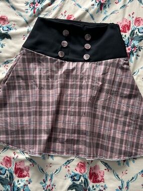 Handmade Pink Plaid Midi Skirt with Button Detail